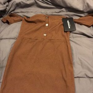 PRETTY LITTLE THING Brown Bardot Bodycon Dress